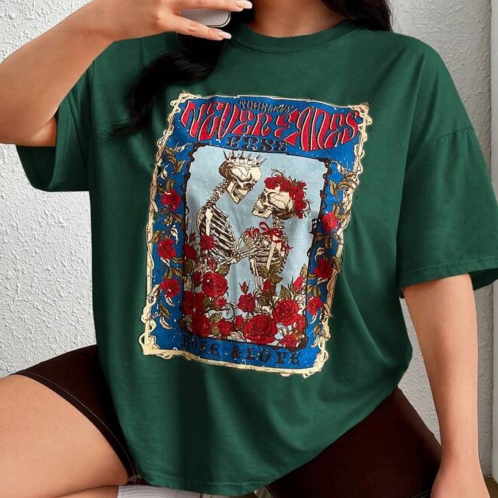 SHEIN Green T-Shirt with Colorful Graphic